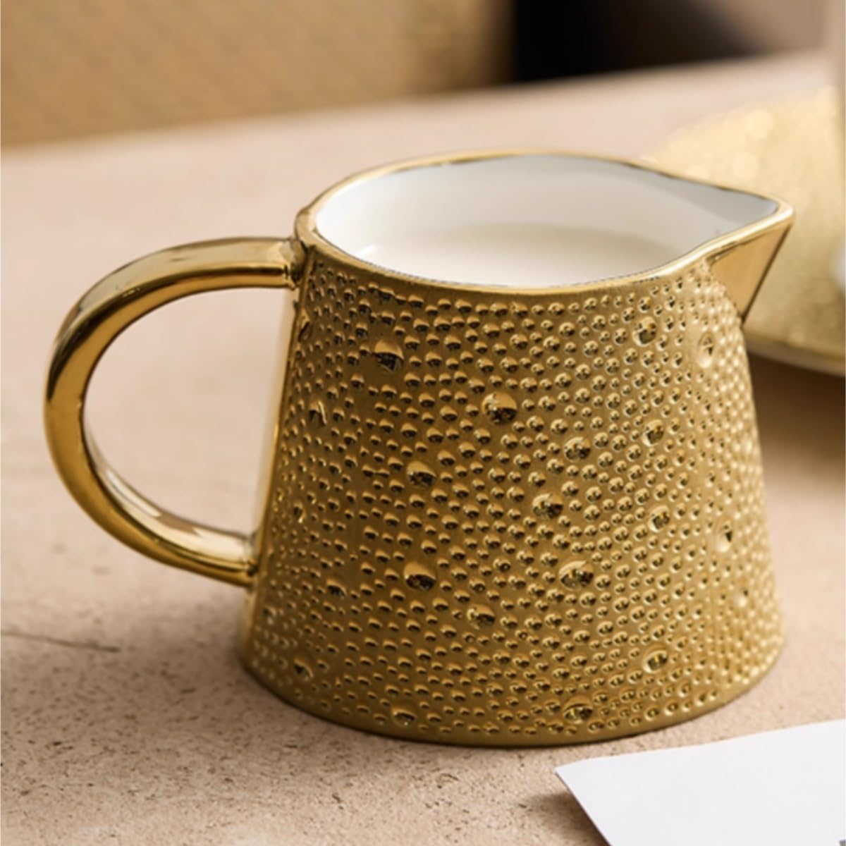 Barchetta per salsa per condimenti per insalata, lattina di latte in ceramica per uso domestico, caffè, tazza di deviazione per ristorante occidentale, salsa, salsiera, per cucina e ristorante (oro