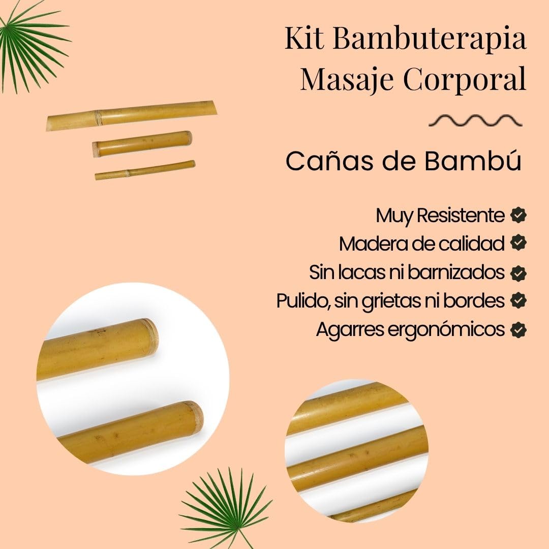 Kit Bambuterapia Prime | Kit Masaje Corporal 3 piezas | Ideal para Masajes | Maderoterapia | Bambuterapia | Efecto Drenaje | Reactiva la Circulación