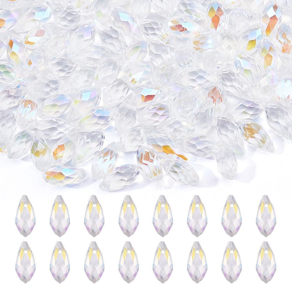 DICOSMETIC 150Pcs Teardrop Crystal Glass Beads 13x6mm Glass Faceted Beads Clear AB Bead Top Drilled Sun Catcher Bead for Bracelet Necklace Jewelry Making, Hole: 1mm