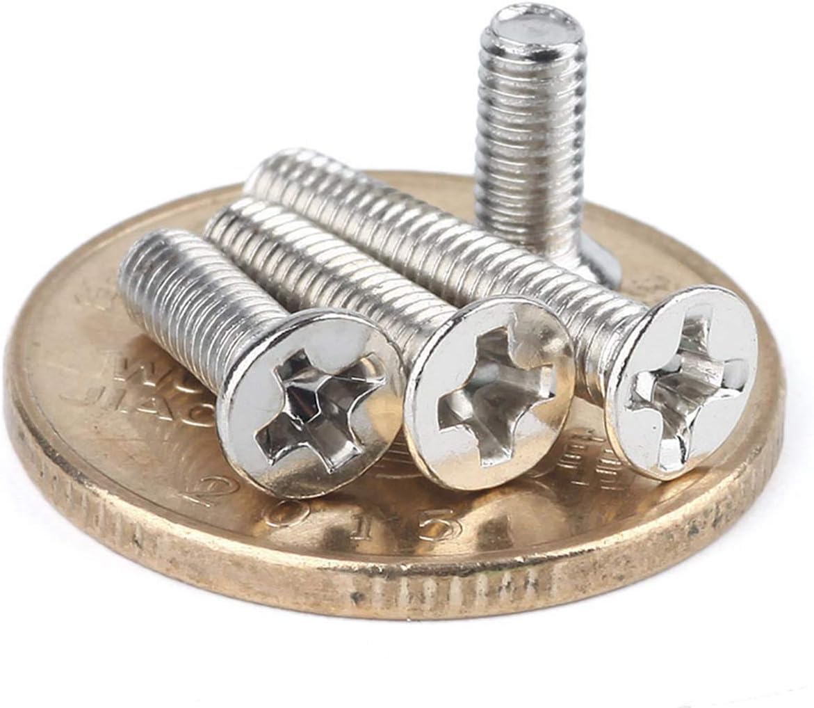 Tornillos cruzados, tornillos autorroscantes, M1/M1.2/M1.4/M1.6/M1.7 Tornillo de máquina de cabeza plana empotrado en cruz chapado en acero Rosca métrica Perno avellanado pequeño 1000 piezas(10mm M1.6