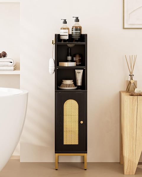 AEPOALUA Bathroom Storage Cabinet,Small Corner Floor Cabinet with 2 Hook,Narrow Tall Toilet Paper Cabinet with Adjustabl