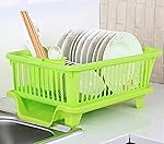 TEKCOOL Plastic Durable Kitchen Drainer Dish Rack Organizer/Drying Tray, Dish Rack with Drying Tray (Green, 45 x 32 x 18 cm, Green)