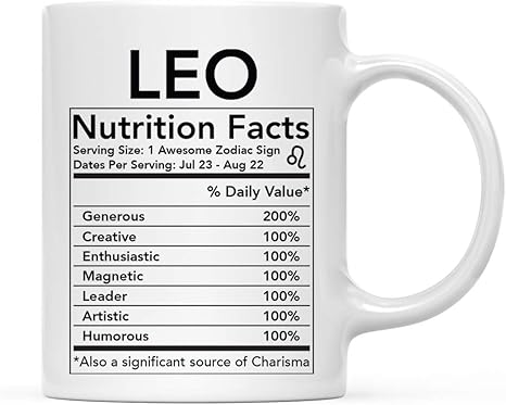 Andaz Press Astrological Zodiac Star Sign 11oz. Coffee Mug Gift, Leo Characteristics Nutritional Facts, 1-Pack, Horoscope Leo Birthday Christmas ...