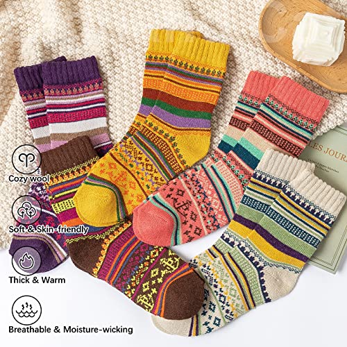 Image of IIG 5 Pairs Women's Vintage Style Thick Wool Warm Winter Crew Socks