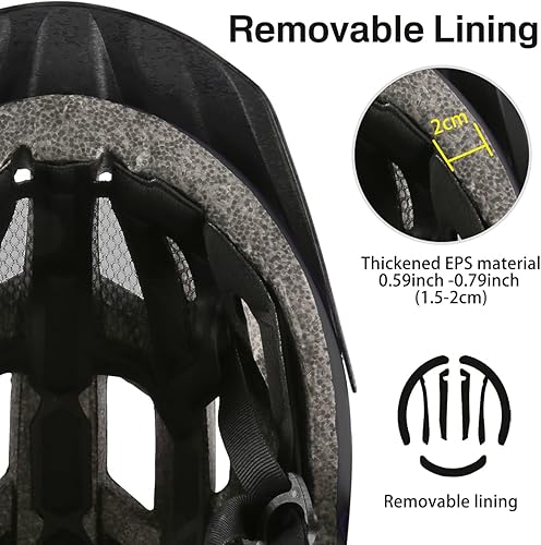 Miniatura 4 de Casco de bicicleta para hombres y mujeres LED luz trasera bicicleta de montaña casco para adultos con almohadillas de repuesto y visera desmontable