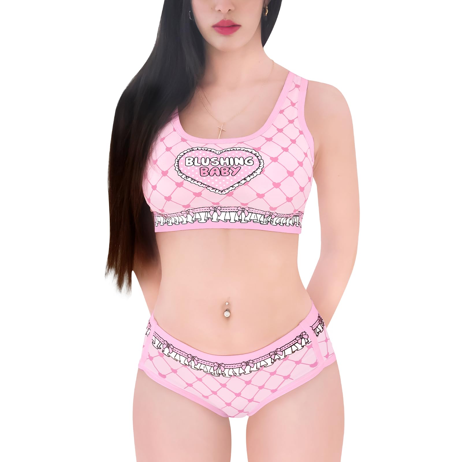 LittleForBig Women Silky Camisole and Panties Sports Loungewear Bralette Set - Blushing Baby - Small