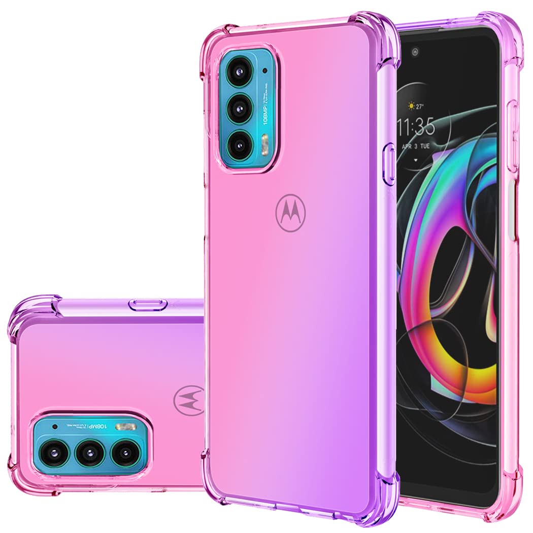 Custodia per Moto Edge 20 Case, per Motorola Edge 20, Copertura Morbida in TPU Sfumato - Antigraffio Ultra Sottile con Protezione Antishock Cover per Motorola Moto Edge 20 Rosa/Viola