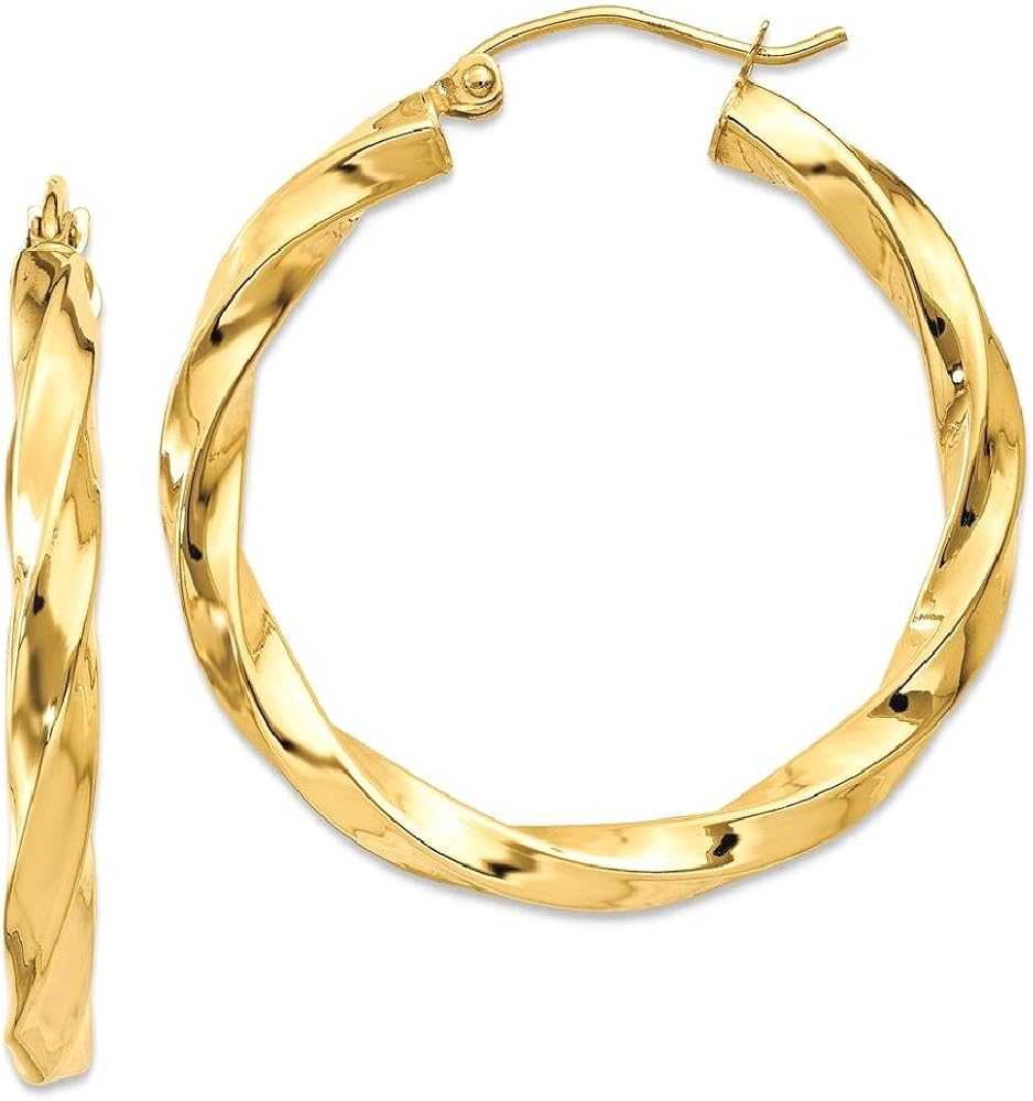 Miniatura 9 de Juego de aretes de aro trenzados de oro amarillo de 14 quilates de 0.118in, joyería fina redonda para mujer, regalos para ella, Cristal Oro amarillo