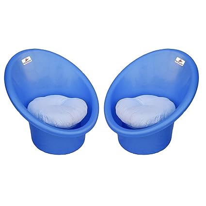 ANJWAR Plastic Tub Chairs/Arm Chairs/Chairs For Home, Living Room/Indoor And Outdoor Chairs With Complimentary Cushions Set Of 02 (Blue)
