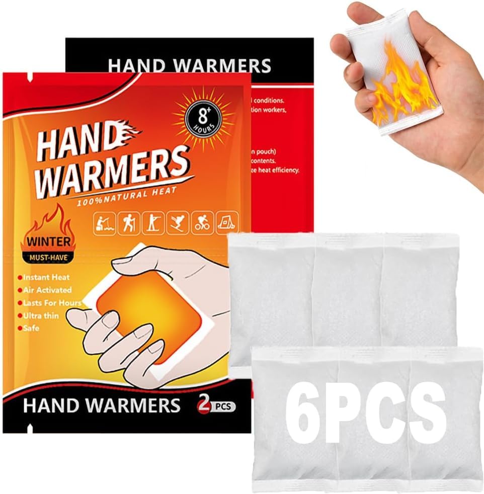 SKYCELL Hand Warmers Natural Heat Patches for Winter (Pack of 6), Hand Warmers Heat Pouch for Men & Women, 8 Hours Warmth for Camping, Trekking & Outdoors, Disposable Air-Activated Hand Warmer