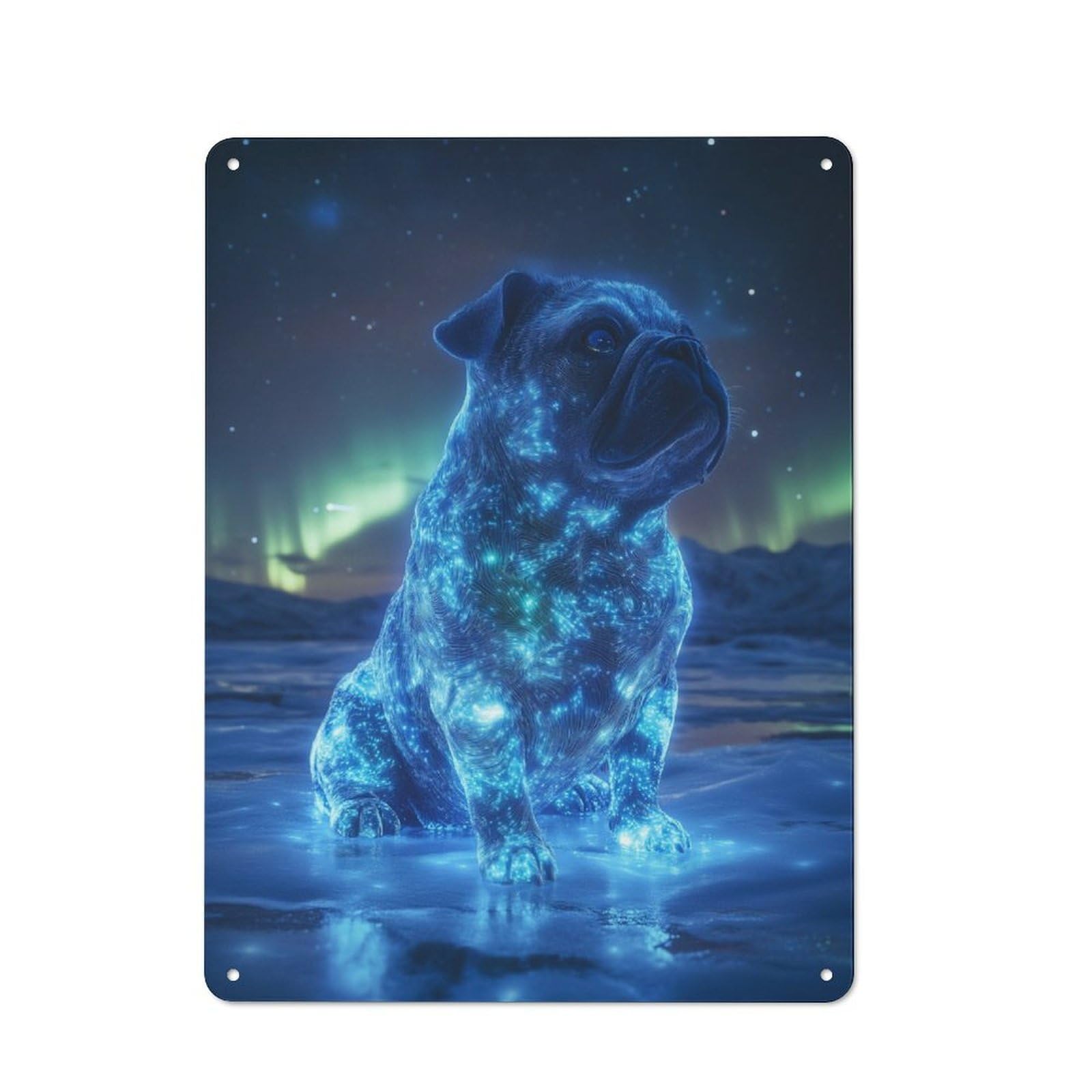 Junmoney Pug In The Aurora Borealis Vintage Metal Plaque 40X30cm For Workshop Wall, For Kitchen And Home Bar Decor, For Home Office And Studio Walls