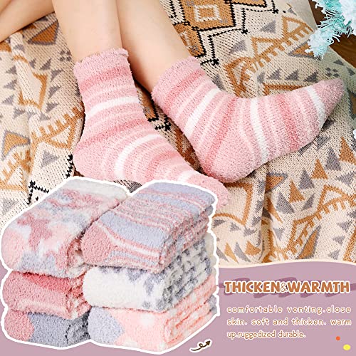 Women Fuzzy Socks Soft Fluffy Warm Cabin Comfy Plush Winter Cozy Fleece Sleep Casual Home Socks (6 Pairs Pink B) #TOP2