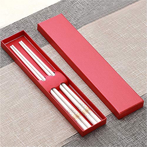 Coffret Cadeau de 2 Paires de Baguettes en Porcelaine réutilisables, Baguettes Le, antidérapantes, Baguettes Chinoises en Porcelaine Tendre, Baguettes japonaises à Sushi en céramique Blanche