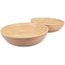 LEXA 12" Handmade Bamboo Salad Bowl 130 oz Large Wooden Fruit Bowl for Kitchen Counter, Natural Bamboo, Pack of 2
