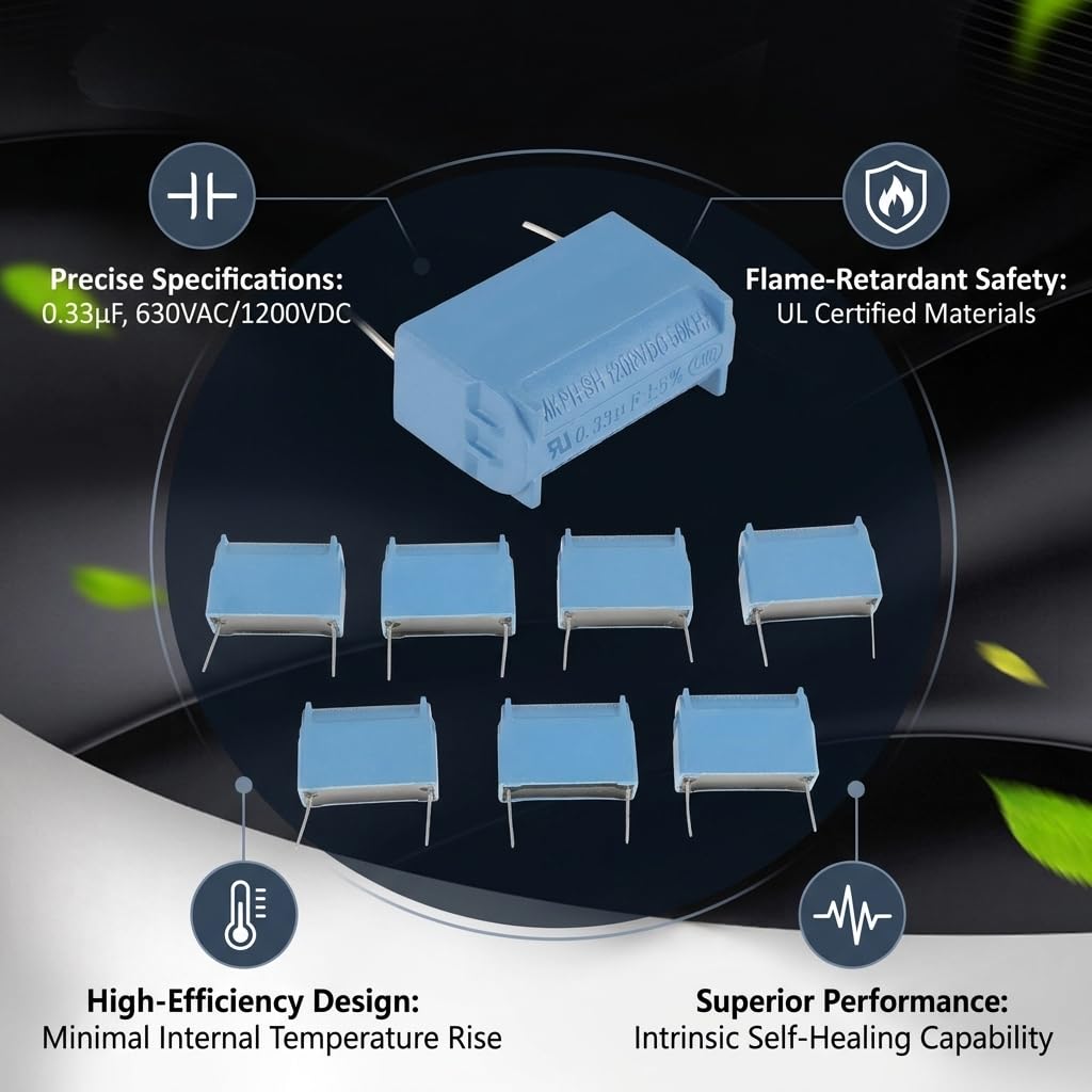 10Pcs Induction Cooker Radial Capacitor, 0.33uF 630V AC 1200V DC, Flame Retardant for High-Voltage Pulse Circuit Inverter
