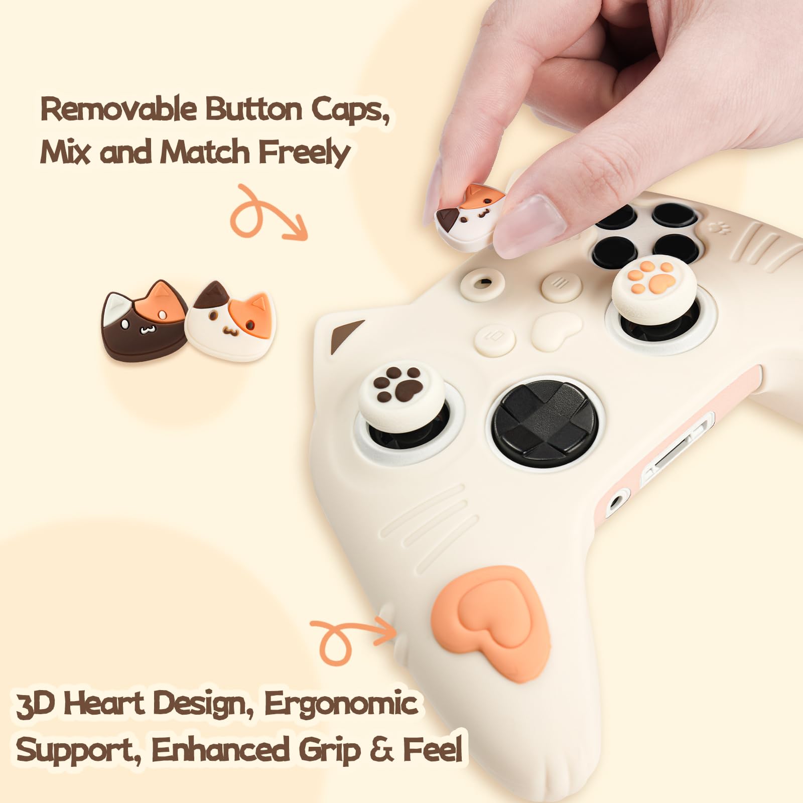 GeekShare Funda protectora de silicona para mando Xbox Series X/S, funda suave antideslizante con 2 tapas de joystick, agarre ergonómico para gamer, gato calico