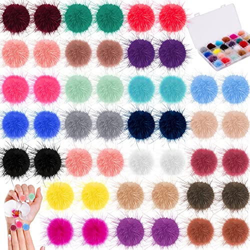 FEQO 48 Pieces Nail Pom Fluffy Balls 3D Detachable Nail Pom Pom Faux Fur Pom Ball with Removable Base Pom for Nail Art Design Decoration