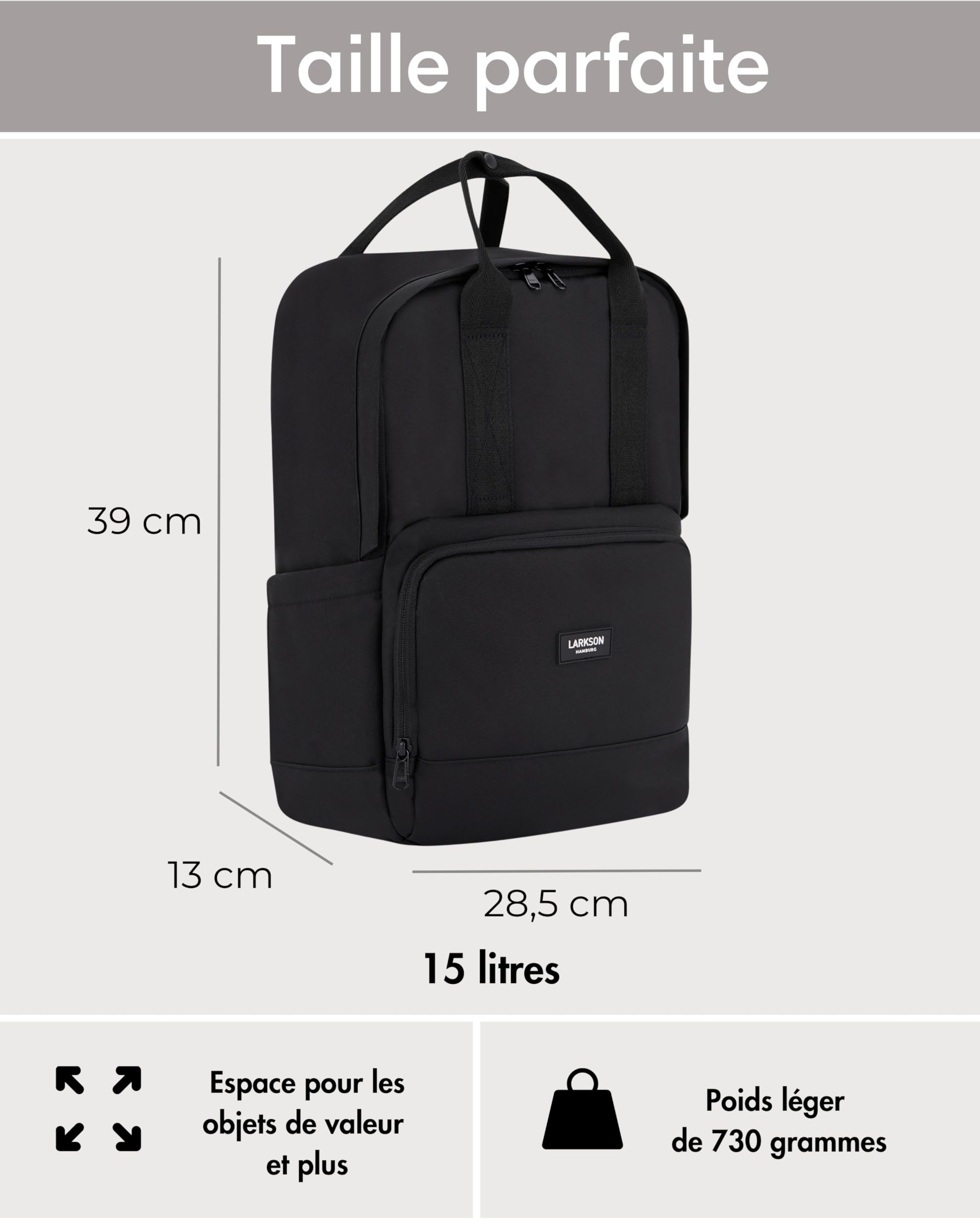LARKSON Sacoche Vélo Noir - No 6 Bike | Sac à Dos Multifonctionnel 2 en 1 & Sacoche Arrière Bicyclette - Hydrofuge