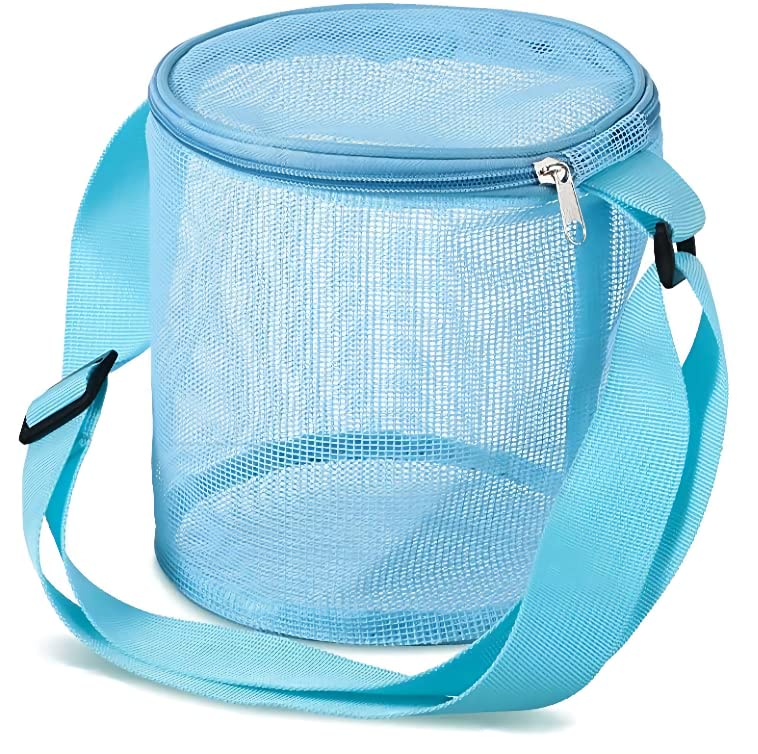 NP Seashell Beach Bags, Colorful Mesh Bags for Kids Girls Beach Toy Bags Totes Swim Pool Balls Storage Bags with Adjustable Carrying Straps and Zipper (Blue)
