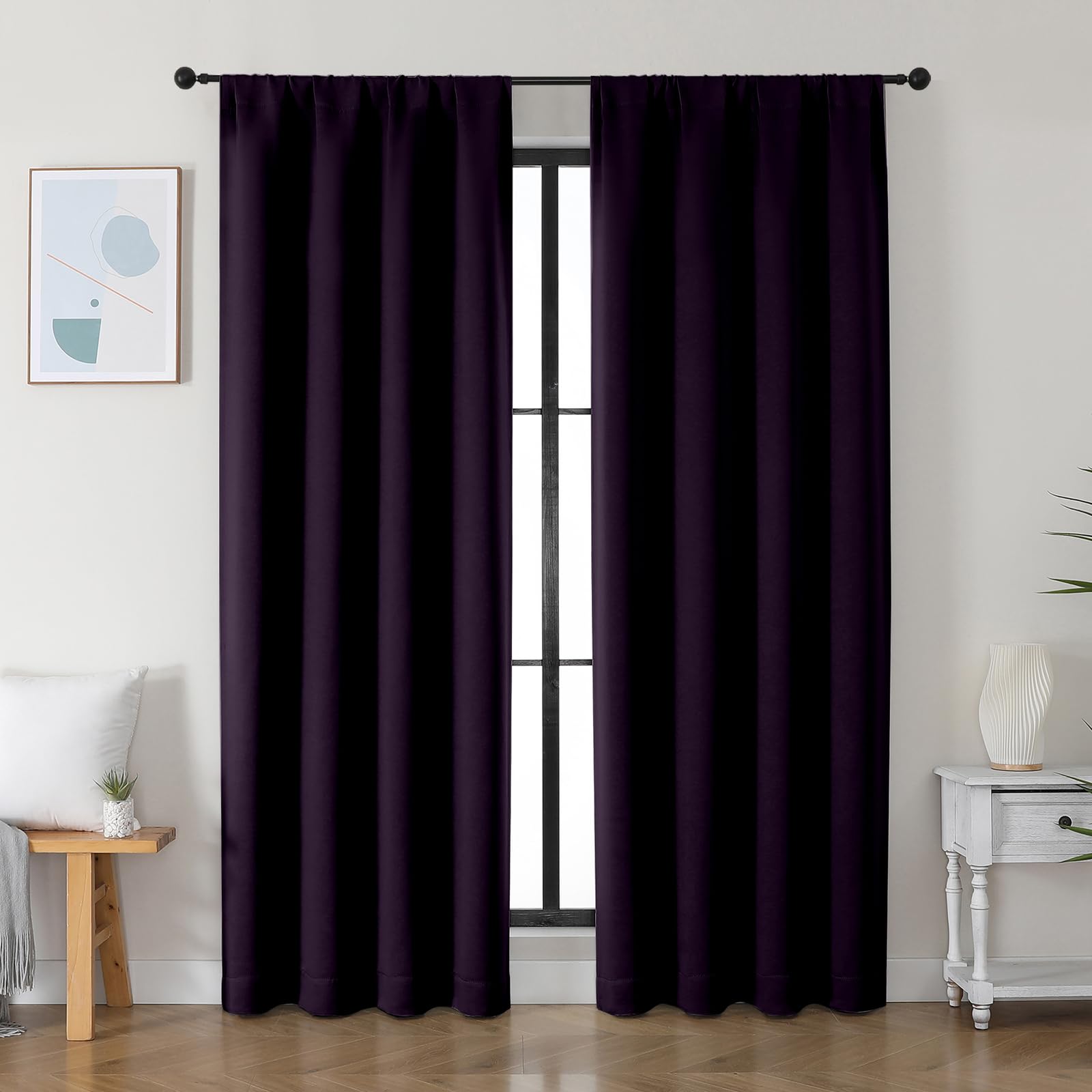 Simplebrand Ava BlackBerry Blackout Curtains for Bedroom 84 Inch Length 2 Panels Set, Solid Thermal Insulated Privacy Nursery Window Treatment Curtains Blackout Drapes, W40 x L84 Inch, BlackBerry โ image 1