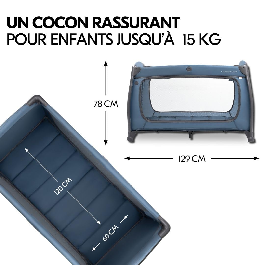 hauck Lit Parapluie Bébé avec Matelas Play N Relax Center - Lit Voyage Bébé Moustiquaire, Niveau Nouveau-Né, Table à Langer, Roues, Sac Transport, Bleu Foncé