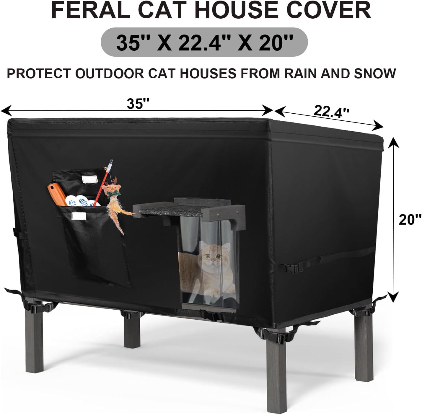 Sudiwei Feral Cat House Cover - Insulated Waterproof Outdoor Cat House for Winter - Thickened Plush Lining - 37x23.5x20in