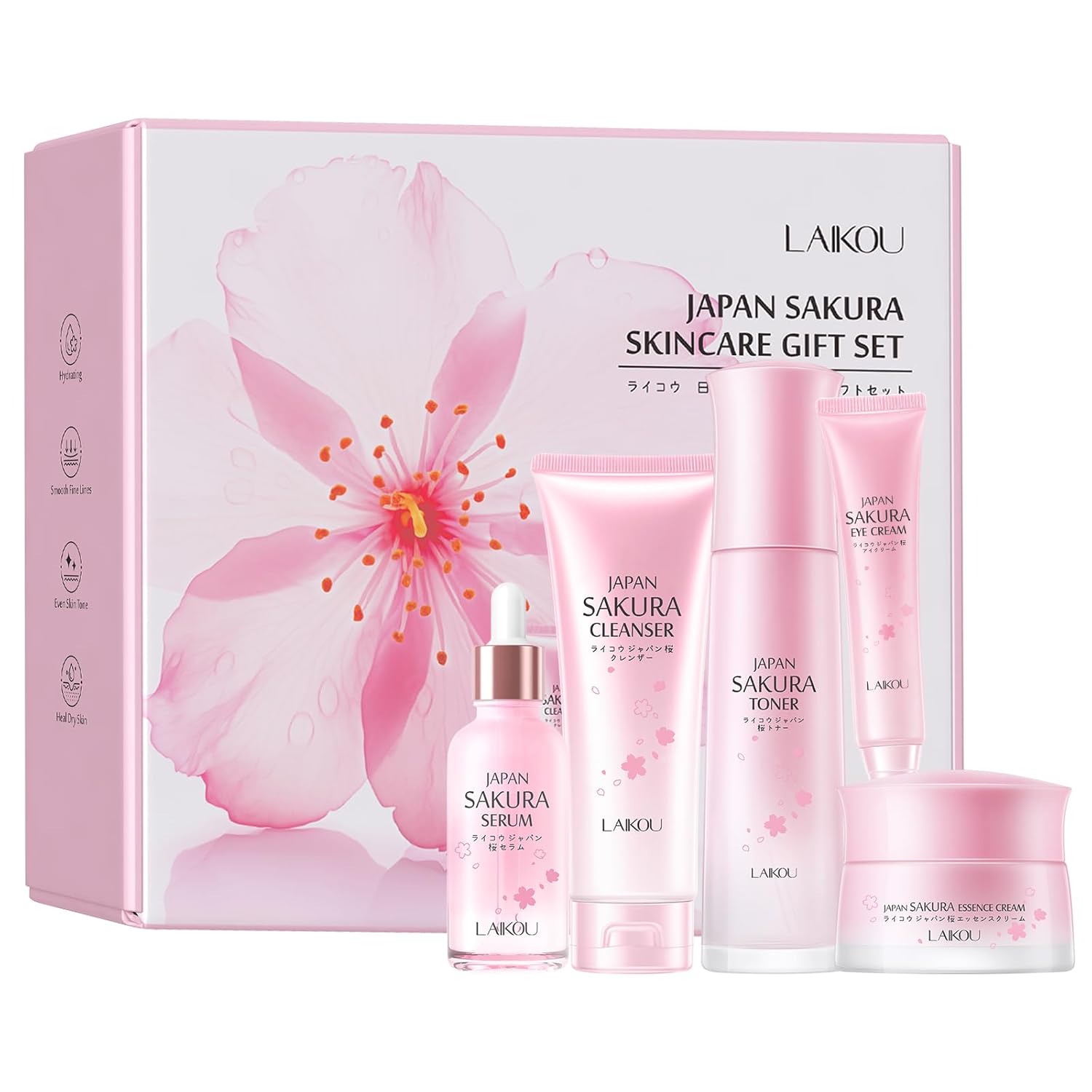 LAIKOU Skin Care Set, Skincare Gift Set, Skin Care Routine Kit for Women, Teen Face Care Kit Girls with Cleanser, Toner, Eye Cream, Serum, Essence Cream Mother’s Day Christmas Birthday Daughter Wife