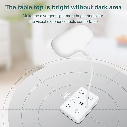 Miniatura 7 de Lámpara de escritorio LED, toma de corriente con luz nocturna de atenuación, lámpara de mesa, 3 modos de iluminación, extensión de carga de