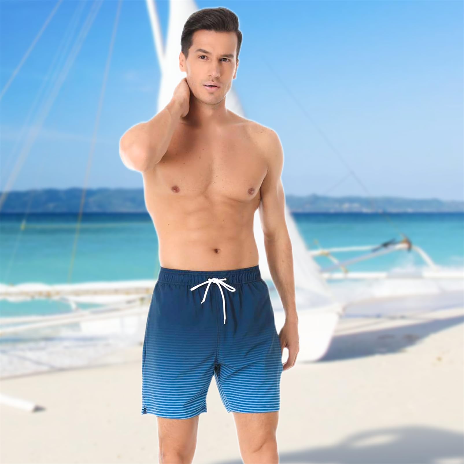 Bañador Hombre Secado Rápido con Bolsillo, Pantalones Cortos de Natación 2 en 1 con Forro de Compresión, Bañadores Deportivos para Playa, Piscina y Entrenamiento