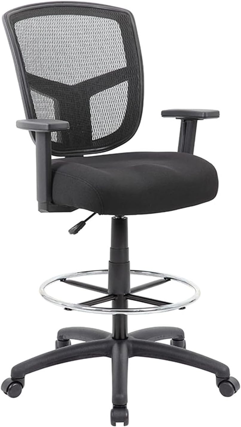 Adjustable Black Drafting Stool Ergonomic Office Seating Contemporary Swivel Height Rolling Mobility Footring Support Comfortable Task Chair Durable Upholstery Compact Workspace Solution