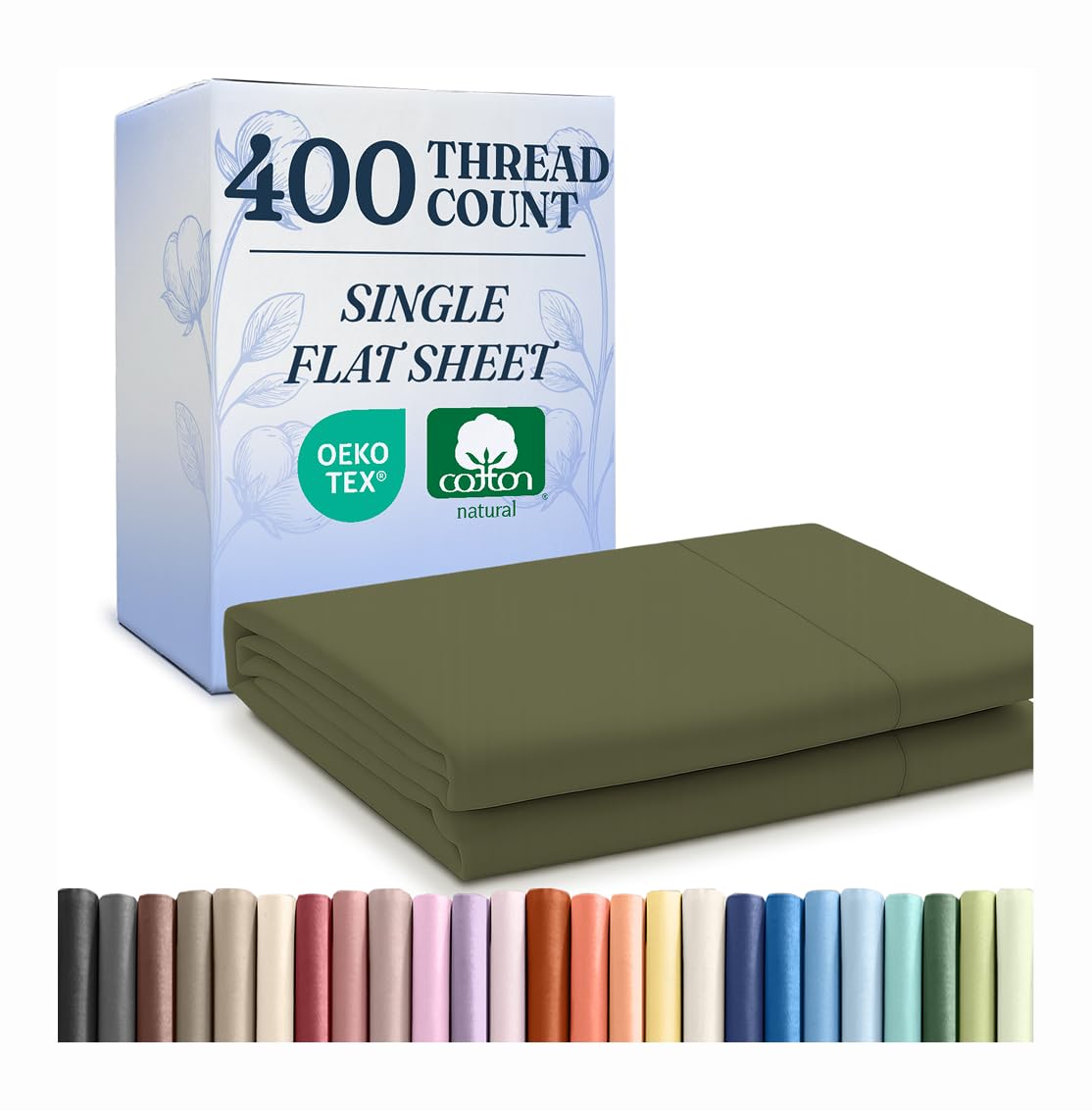 Queen 400 Thread Count 100% Cotton Flat Sheet - Comfortable, Cooling & Breathable Cotton - Top Flat Sheet Only - Luxury Hotel Quality Bedding - Soft and Comfy - Easy Care, Wrinkle Free - Sage Green