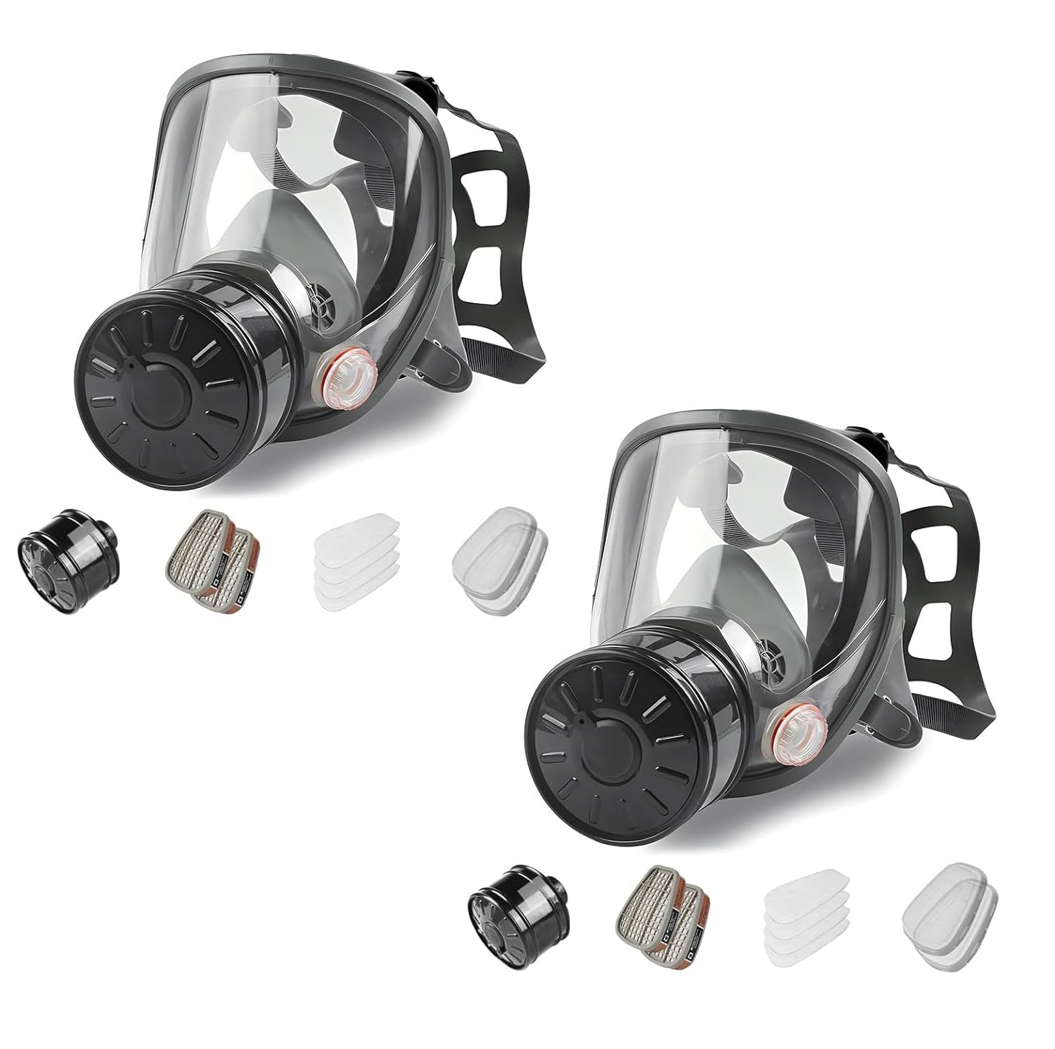 sykua 2 Pack Full Face Gas Mask, Gas Masks Survival Nuclear and Chemical with 40mm Activated Carbon Filter, Reusable Respirator Mask for Gases, Vapors, Dust, Chemicals
