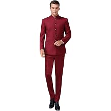 Men's Solid 2 Piece Suit Slim Fit Stand Collar Black Tie Jacket Pants Set