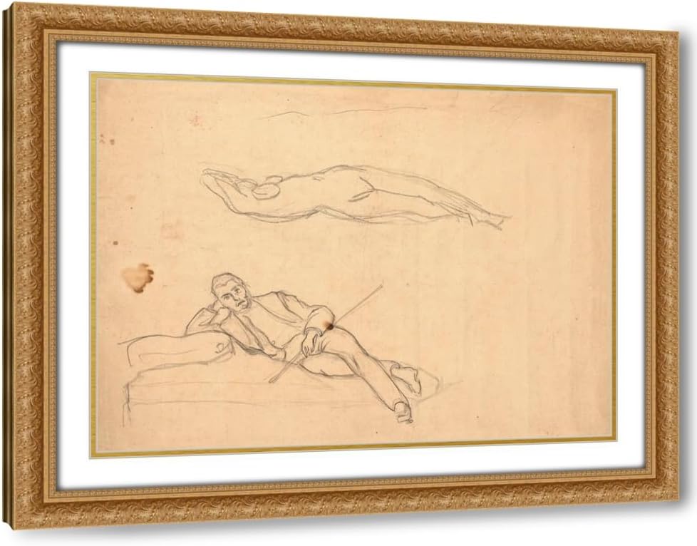 ArtDirect Homme à demi-couché sur un sopha (1866) Custom Framed Art Print Giclee Print or Canvas Options with Various Sizes and Customization by Frédéric Bazille