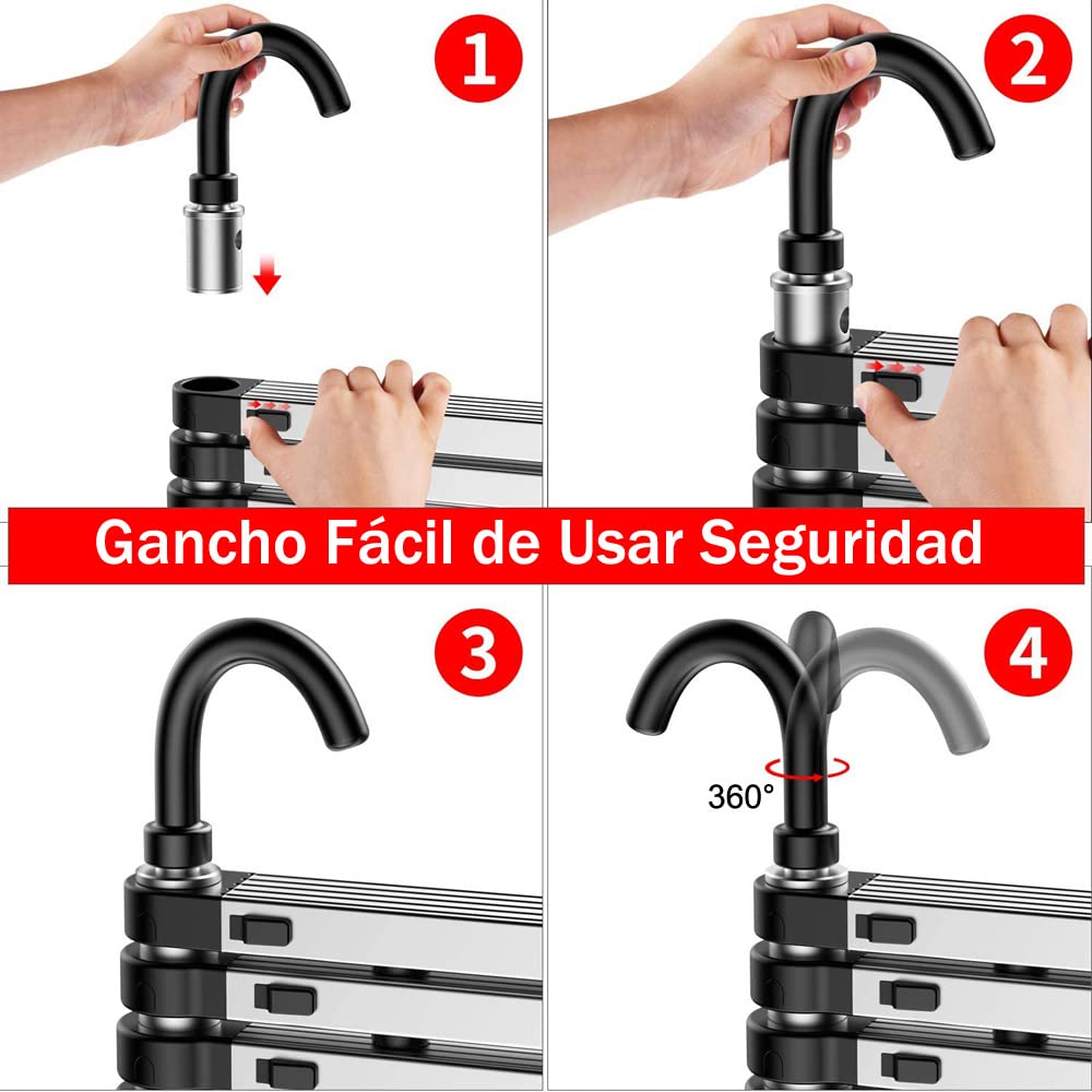 Escalera Telescópica de 6.2M, Escalera Plegable de Aluminio con 2 Ganchos, Extensibles Escalera Multifunción Portátil para Loft, Jardín, Capacidad Máxima 150 kg