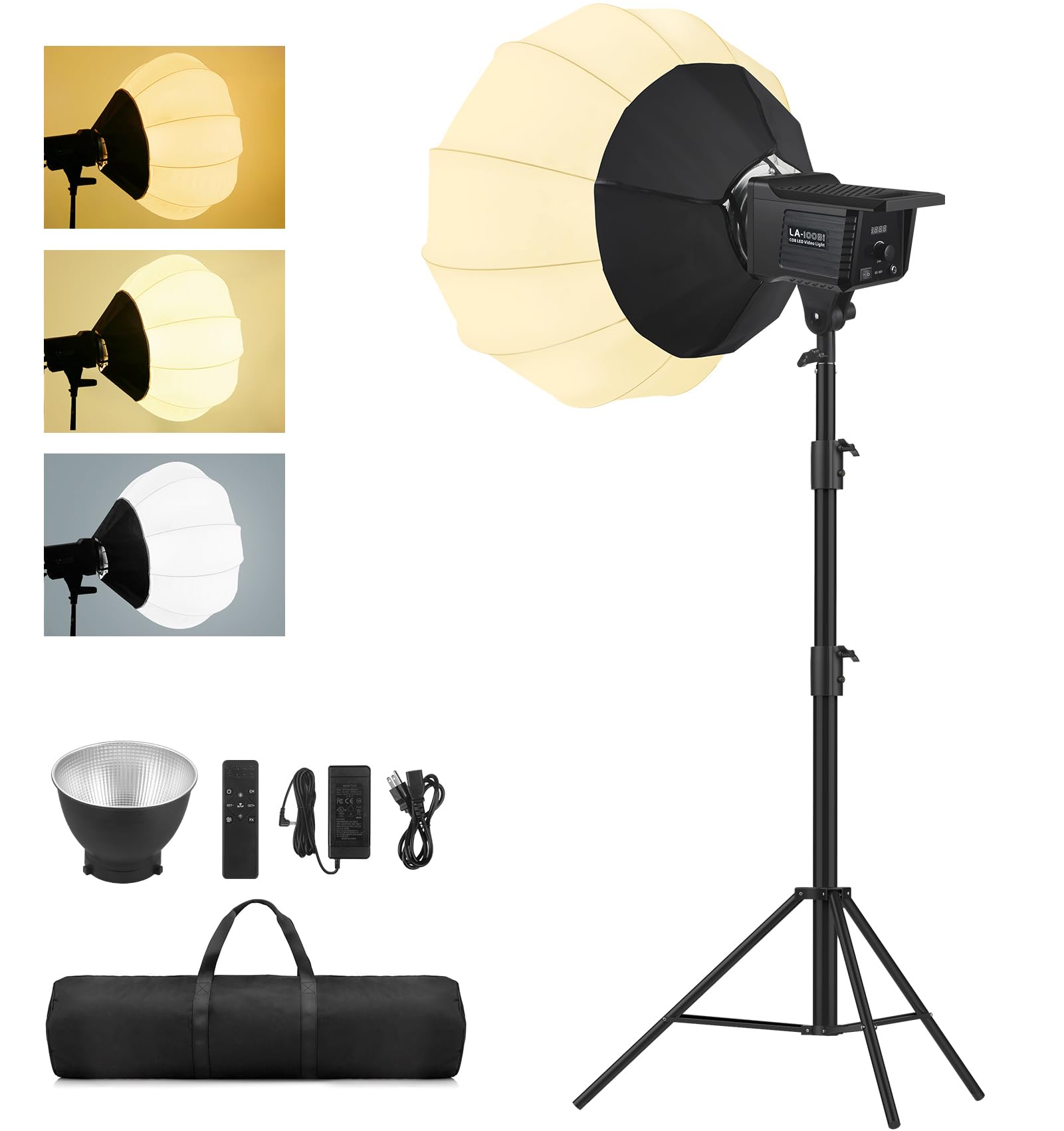 Bi-Color LED Video Light with Tripod Stand, QEUOOIY 110W COB Photography Lighting Dimmable 3000K-6500K Color Temperature, 7500Lux@1m with 2.4G Remote Reflector, SoftBox Video Lighting Kit for YouTube
