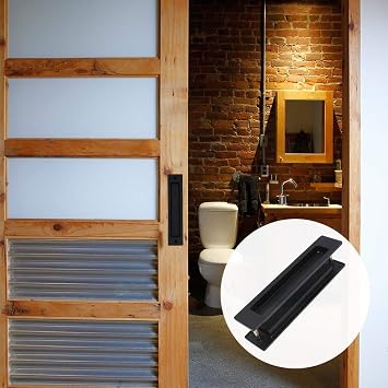 LWZH Sliding Barn Door Flush Handle 7.08 Invisible Recessed Finger Pull for Cabinets Closet Drawers Rectangular Matte Black Free Sharp Edge