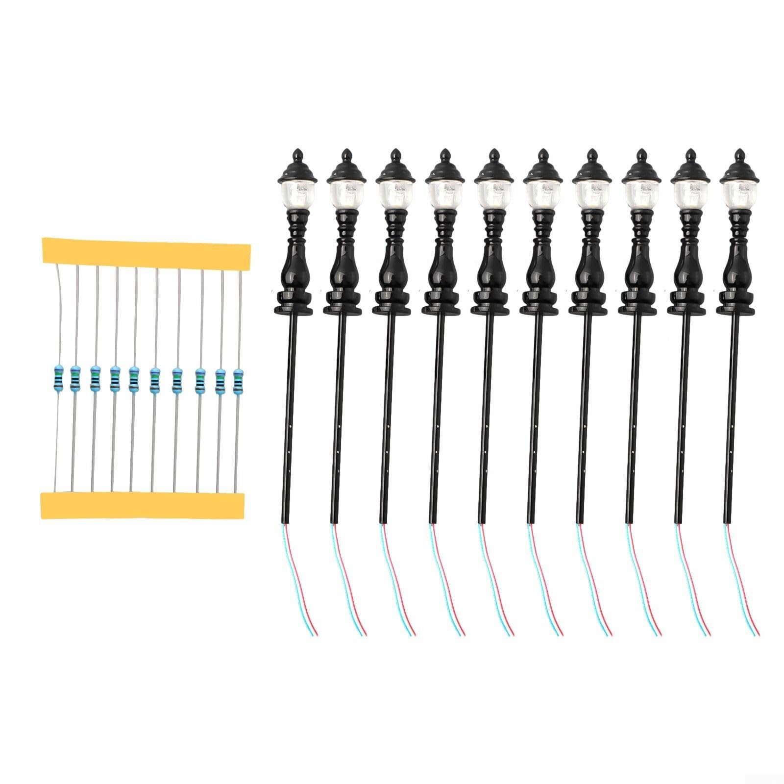 10 Pack N Scale Model Railroad Street Lights LED Lamp Posts with Resistors, Warm White Scenery Accessories for HO OO Gauge Train Layout Building Decor, 3V