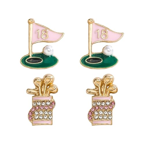 2 Pairs Golf Earrings for Women,Golf Themed Stud Earrings,Golf Lover