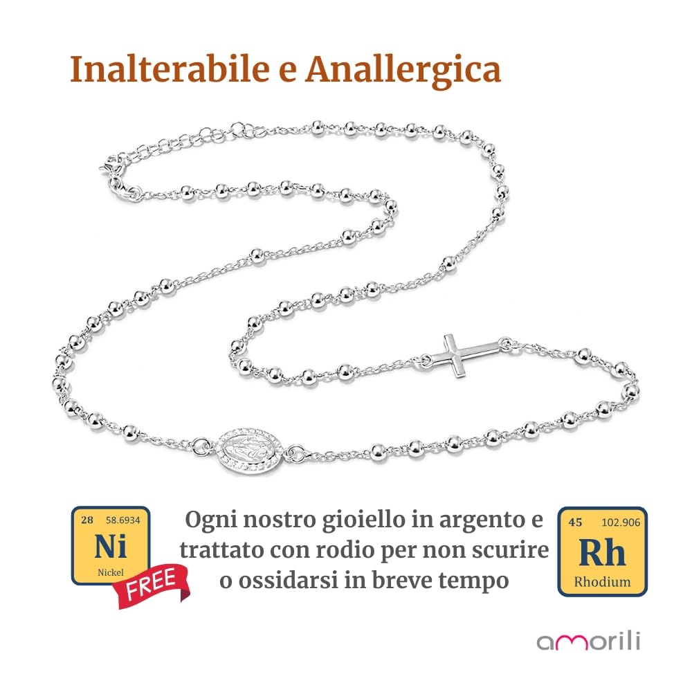 Collana Rosario Donna in Argento 925 con Medaglia Miracolosa e Zirconi – Collana Religiosa Cattolica Cristiana di Fede – Gioiello Elegante Idea Regalo cll2234