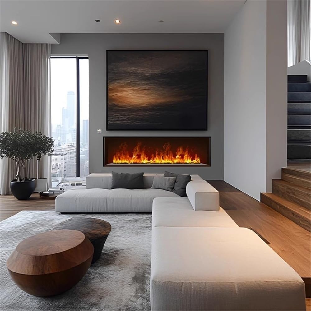 Electric Fireplace Stove 3D Atomized Fireplace Recessed Water Vapor Fireplace with 7 Flame Colors and 5 Flame Brightness, Touch/Remote Control Decorative Fireplace(Large)