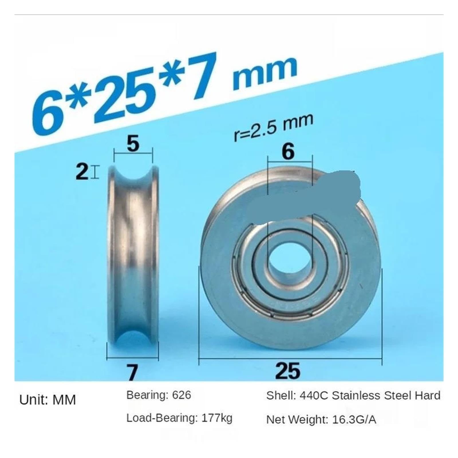 Poulie À Rainure En U, Roue En Fil D'acier Inoxydable 6x25x7mm, 4 Pièces
