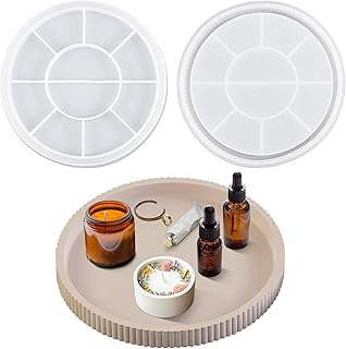 Silikonform Tablett, Rund Silikonform Untersetzer Kerzenhalter, DIY Gießformen Mit Rillen, Epoxidharz Formen Betonformen Silikonformen für Herstellung Tablett Dekorative