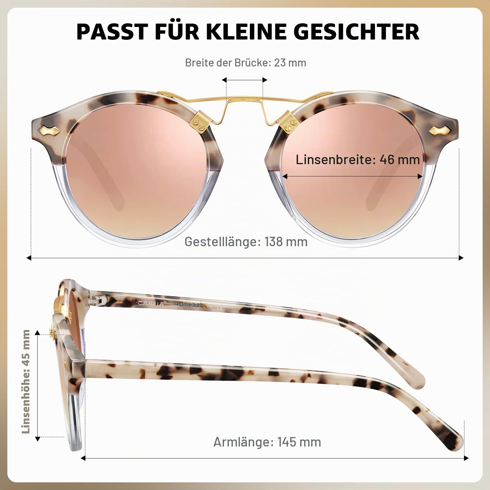 CARFIA Damen Runde Sonnenbrille UV400 Polarisiert Schmales Gesicht Trendy Metal Bridge Frauenbrillen