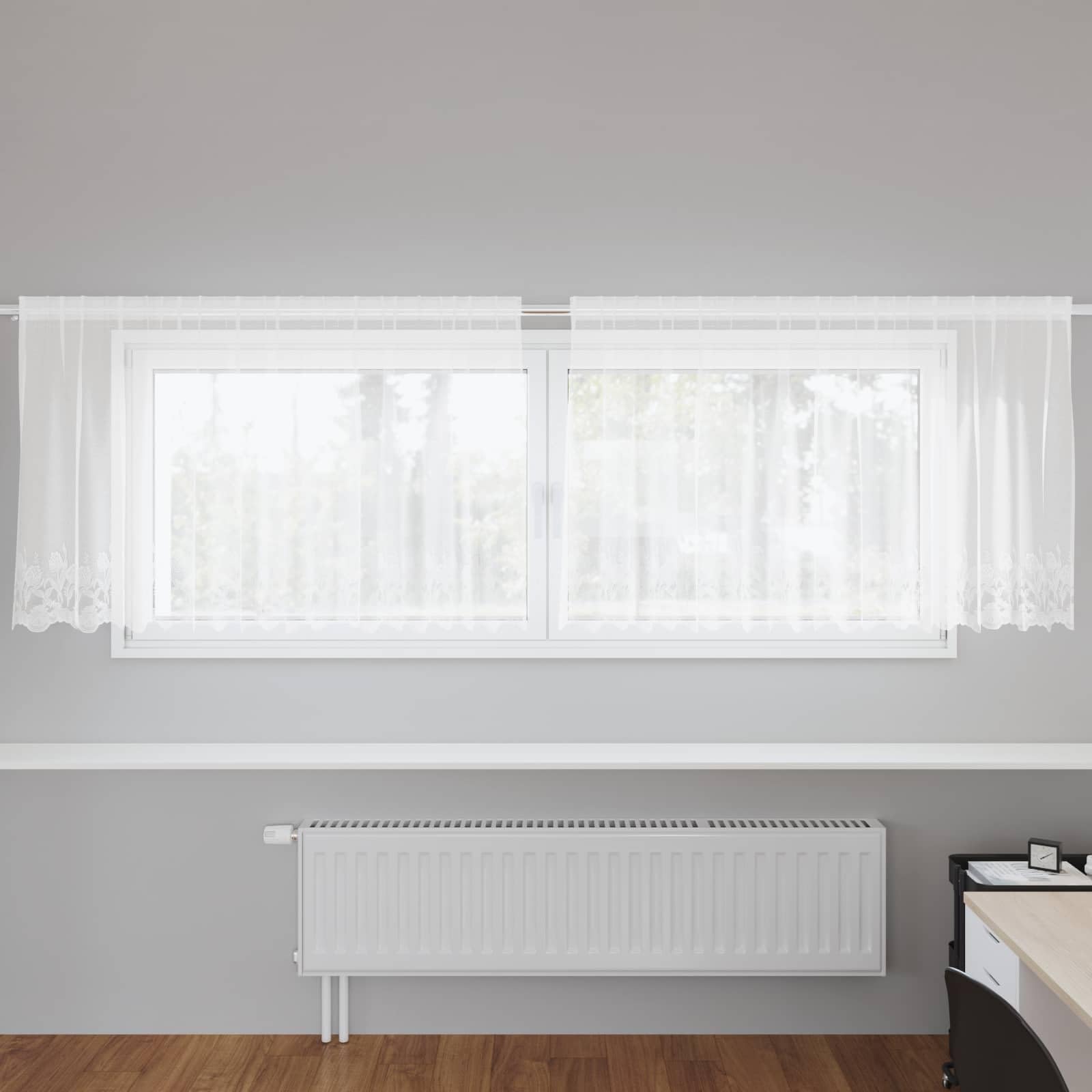 Koronkowa zasłona z zasłonami, kwiatowa, biała, 120 x 300 cm, poliester, przezroczysta zasłona okienna do salonu, sypialni, z pętelkami, taśma marszcząca, nieprzejrzysta, lekka zasłona