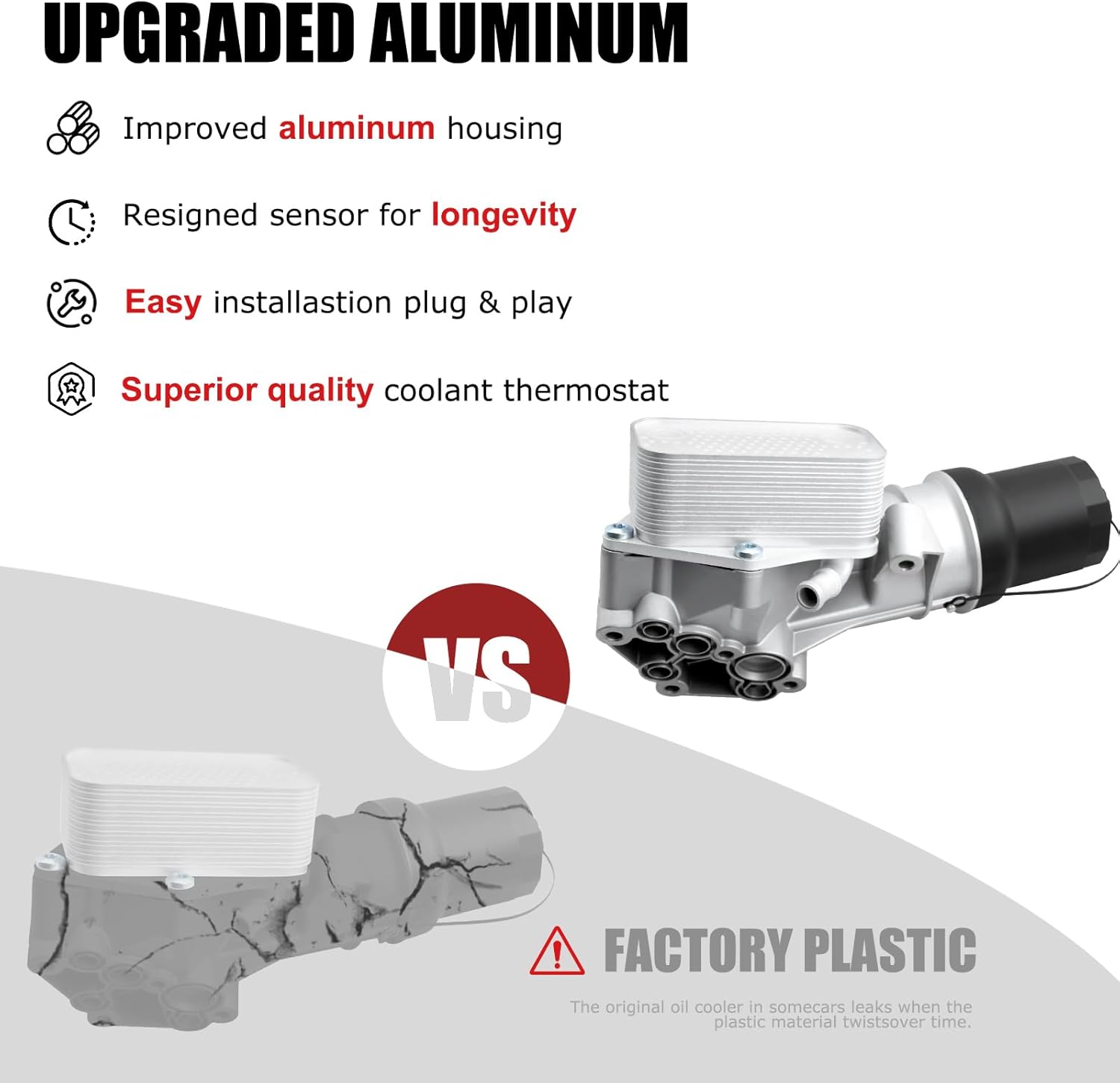 07K115397D Upgraded aluminum Engine Oil Filter Housing assembly with Sensor Compatible with 2005-2014 Volkswagen Beetle Golf Jetta Rabbit Passat Audi TTRS 2.5L Replace # 07K115397A 07K115397B