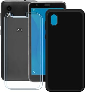 FZZ Case for ZTE Blade A3 L + 2 Pack Tempered Glass Screen Protector Protective Film,Slim Black Soft Gel TPU Silicone Protection Phone Case Cover for ZTE Blade A3 L (5.0