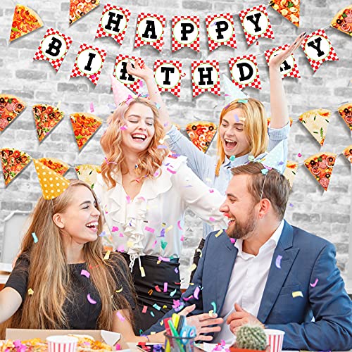 Image of Containlol 3 Pieces Pizza Party Decorations Pizza Banner Garland Supplies Happy Birthday Pennant Banner for Birthday Party Pre Assembled Hanging Decoration