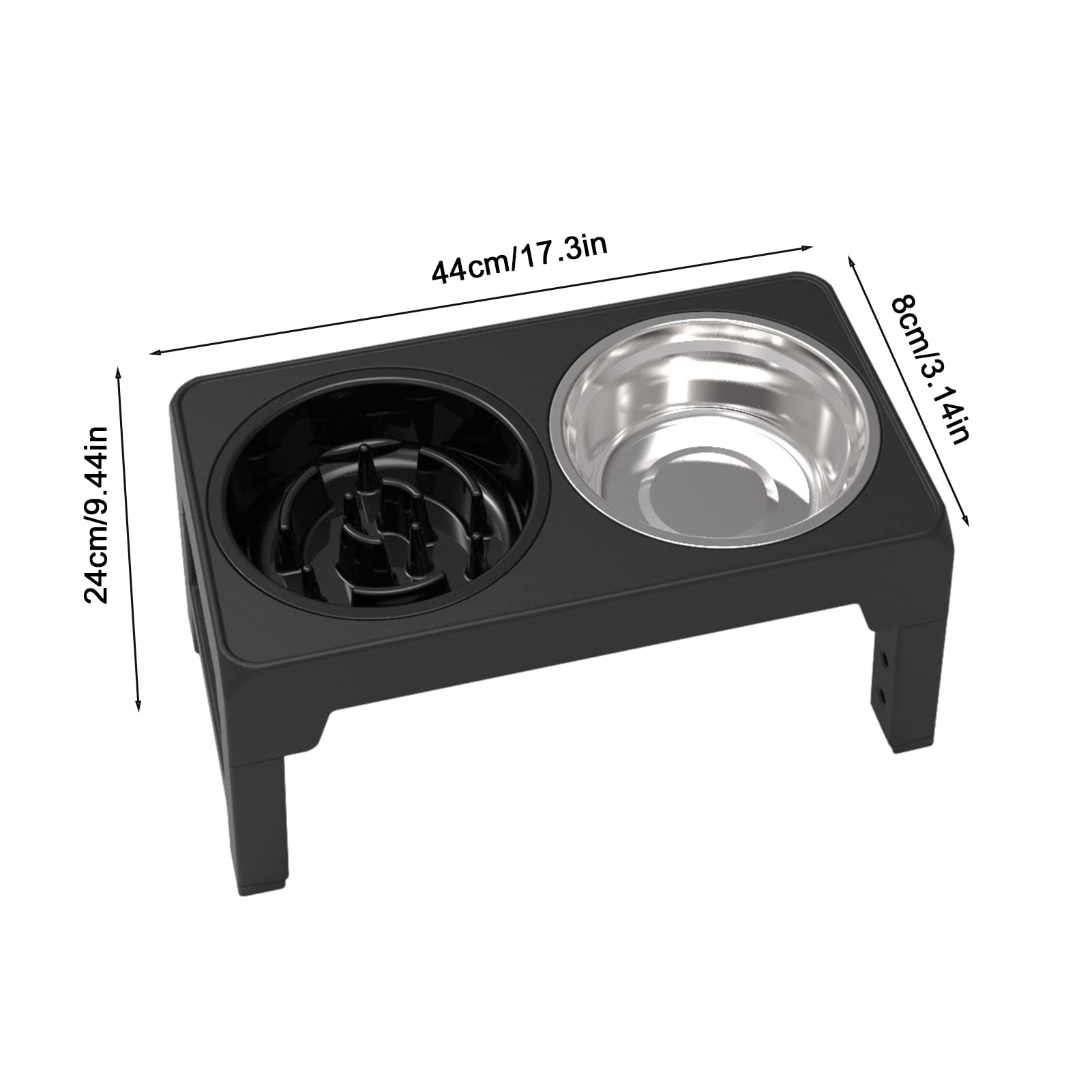 Ciotole rialzate per cani, 4 ciotole rialzate in altezza con doppia ciotola in acciaio inox per cibo e acqua, regolabile a 4 altezze 30 cm, 25,9 cm, 22,1 cm, 8,1 cm, per cani e gatti di taglia