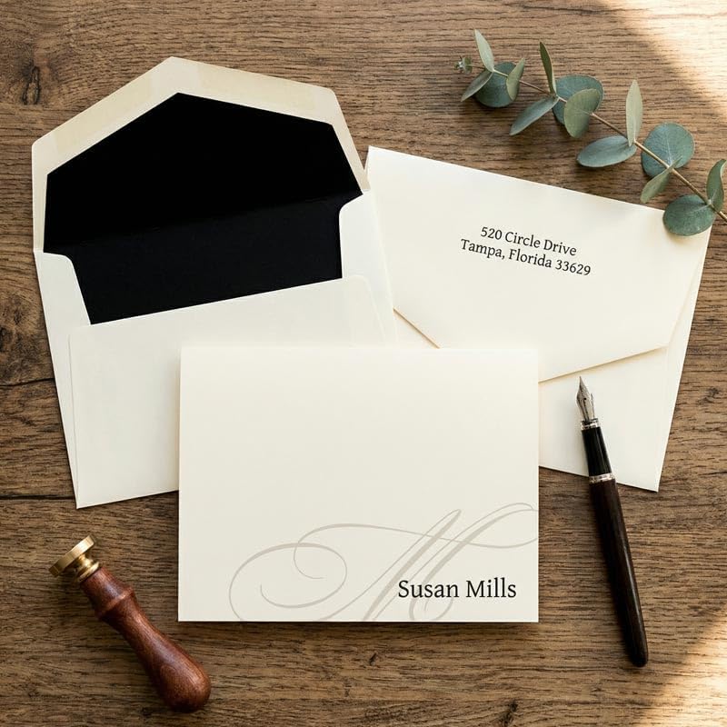 Personalized Flat Cards | Horizontal Format | 4.5" x 6.25" | Triple-Thick 140 lb Cover Cardstock | Raised Ink Thermography | Custom Personalized Stationery | Set of 25 | Made in the USA